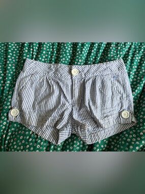 O'Neill Blue and White Striped Seersucker Shorts size 5 low rise vintage Y2K